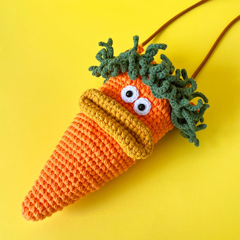 Handcrafted Whimsical Carrot Knitted Crossbody Bag