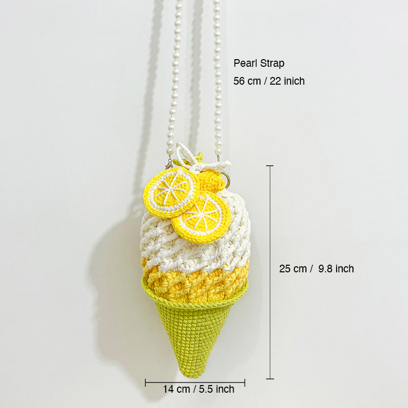 Handcrafted Lemon Cone Ice Cream Knitted Shoulder Bag