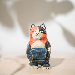 Handcrafted Casual Chubby Cat Wooden Sculpture - Cuddle-Worthy Cutie!