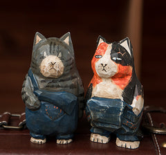 Handcrafted Trendy Striped Cat Wooden Sculpture - Purr-fectly Stylish!
