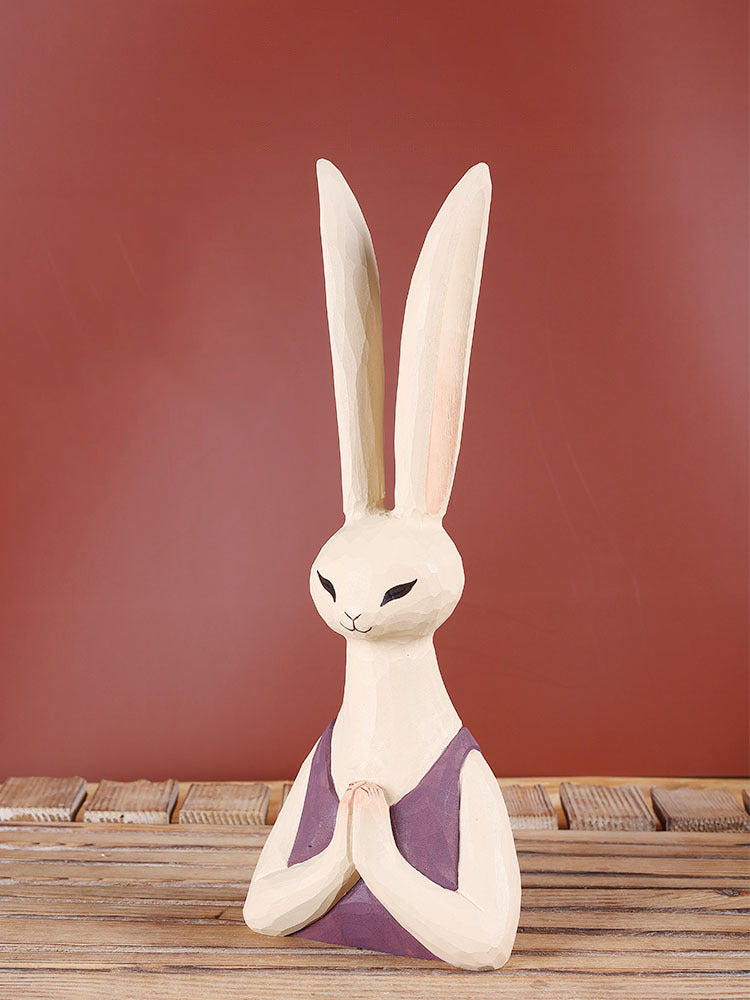 Hand-Carved Long Ear Serene Wood Bunny