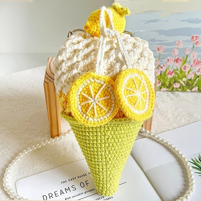 Handcrafted Lemon Cone Ice Cream Knitted Shoulder Bag
