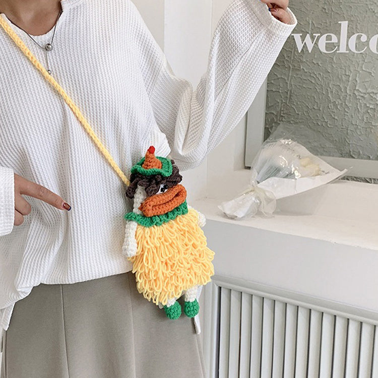 Handcrafted Ugly Doll with Tassel Skirt Knitted Bag