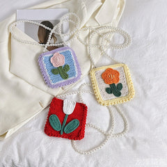 Handcrafted Colorful Knitted Adorable Floral Shoulder Bag