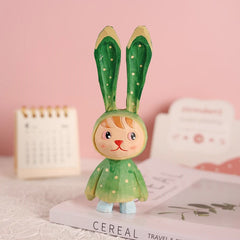 Hand-Carved Wood Long Ear Bunny Dolls - Pick Your Playful Pal