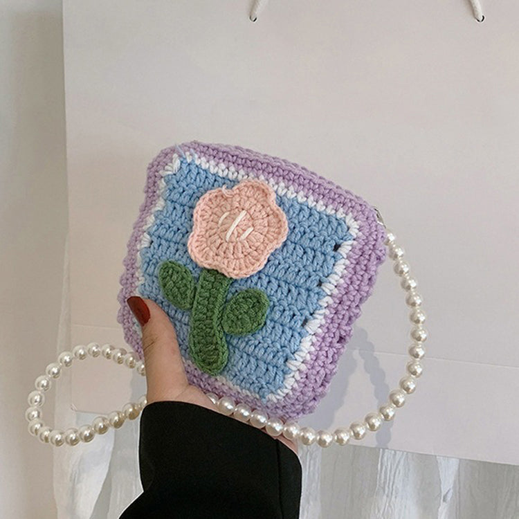 Handcrafted Colorful Knitted Adorable Floral Shoulder Bag