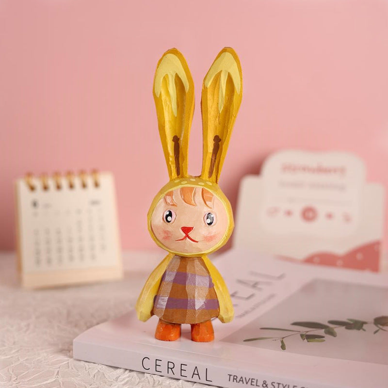 Hand-Carved Wood Long Ear Bunny Dolls - Pick Your Playful Pal