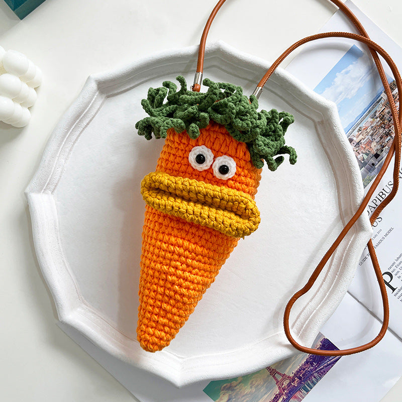 Handcrafted Whimsical Carrot Knitted Crossbody Bag