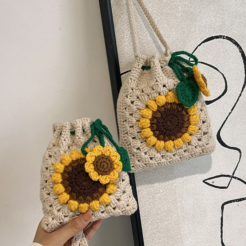 Handcrafted Sunflower Knitted Shoulder Bag