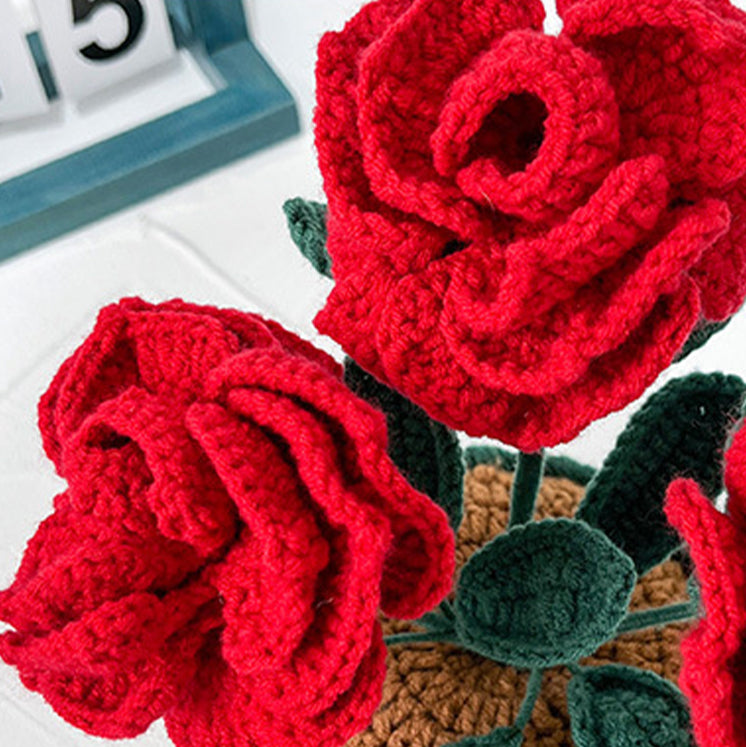 Handcrafted  Crochet Blooming Knitted Rose Planter