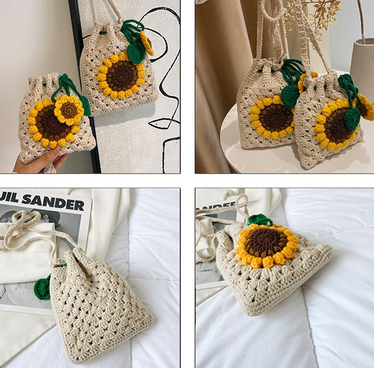 Handcrafted Sunflower Knitted Shoulder Bag