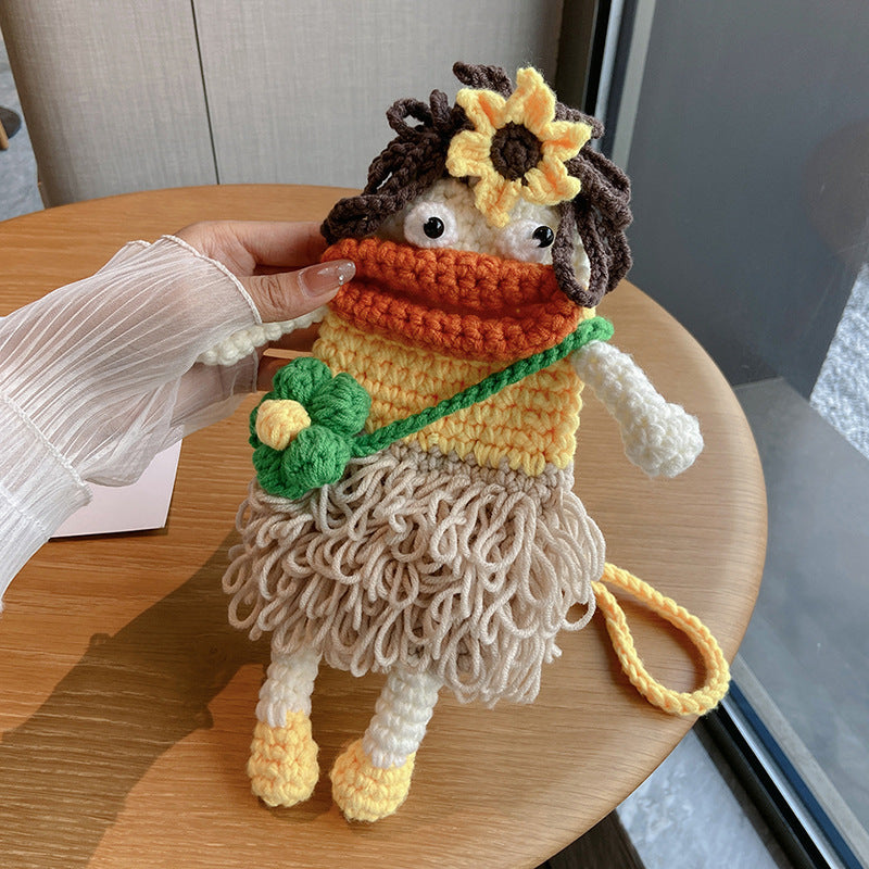 Handcrafted Ugly Doll with Tassel Skirt Knitted Bag