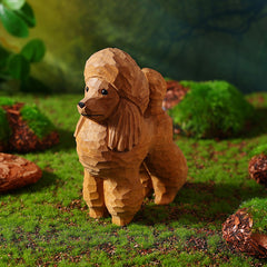 Hand-Carved Wooden Poodle Figurine - Realistic Linden Wood Dog Sculpture Ornament